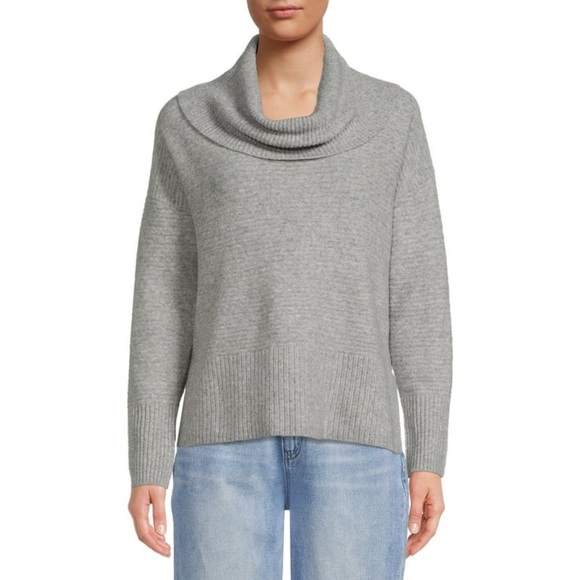 New Time & Tru Gray Cowl Neck Ribbed Oversized Sweater - Picture 1 of 5